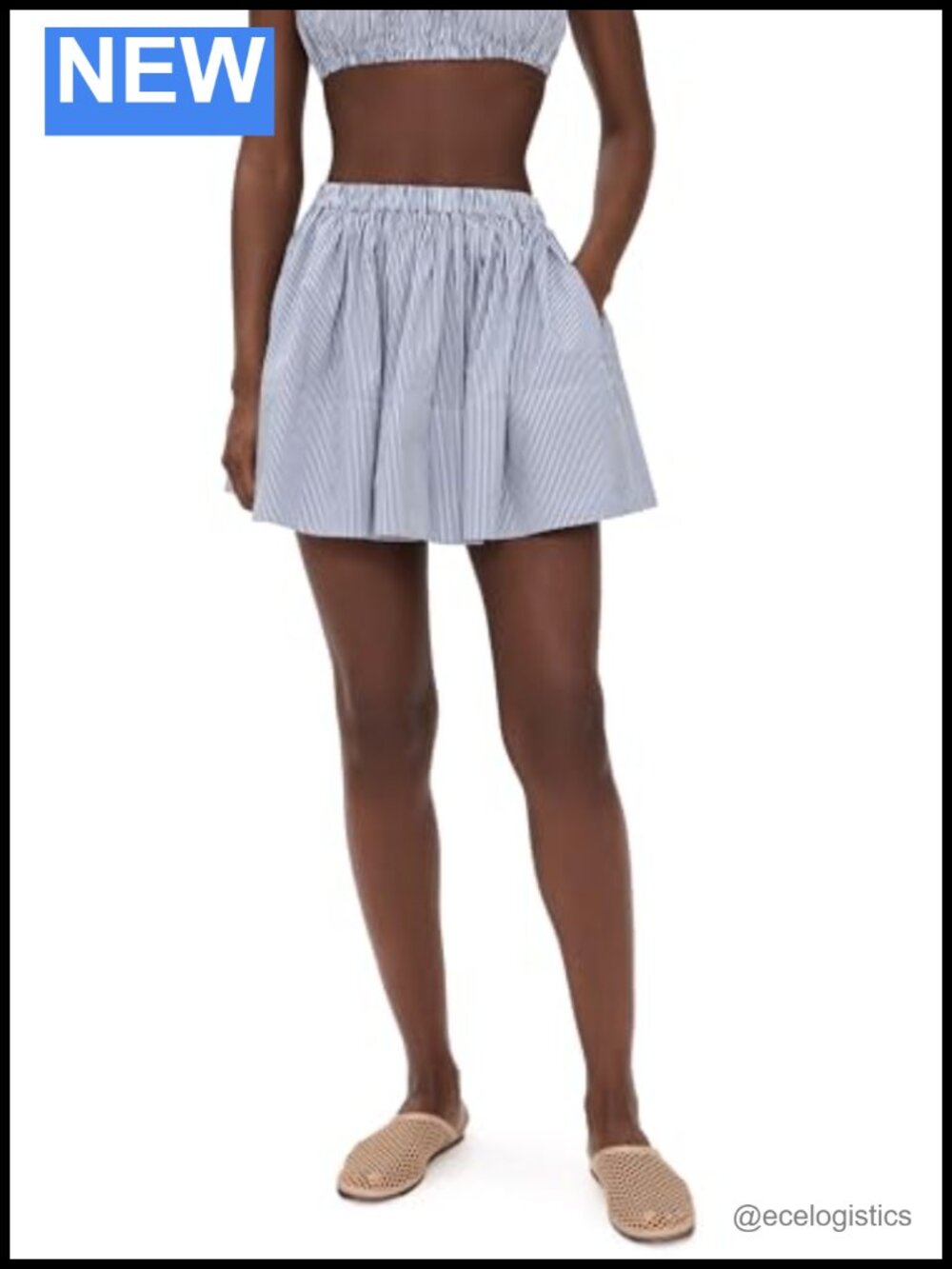 Cotton Mini Skirt with Pockets Stripe Print Workwear